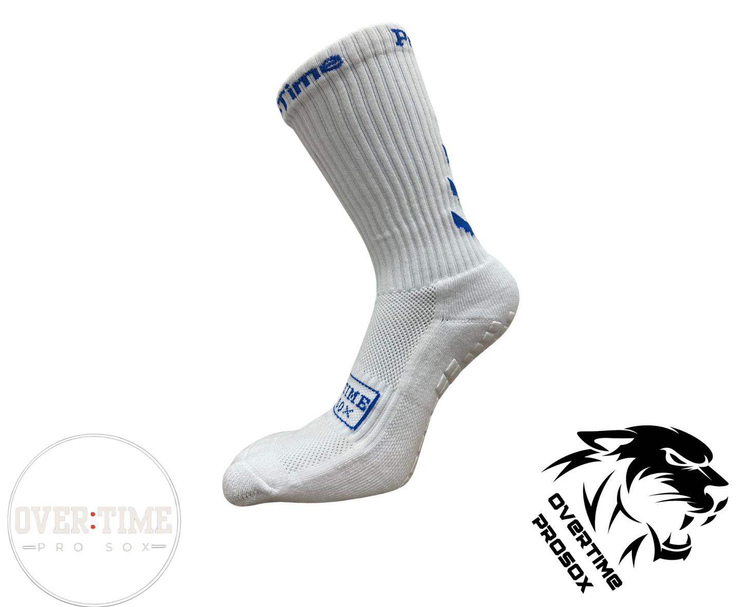 CREW LENGTH GRIP SOCK- White/BLUE